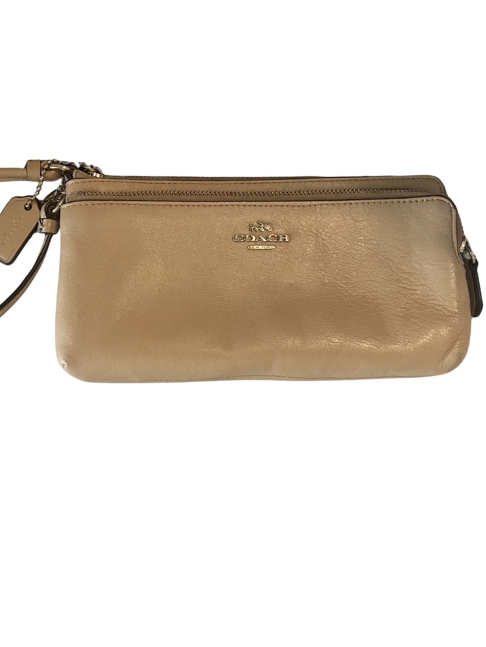 COACH Double Zip Wristlet Wallet Nude Pebbled Leather 52636